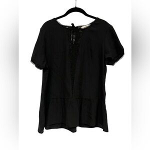 Axara Paris Short Sleeve Black Tunic with lace inlay size L